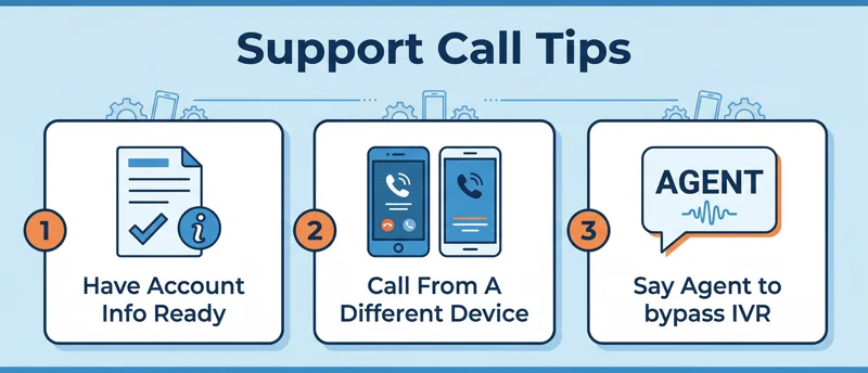 Infographic displaying three essential tips for calling AT&T customer service to reduce hold times.