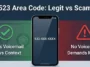 Infographic comparing legitimate phone calls versus scam calls from the 523 area code, highlighting safe indicators and warning signs.