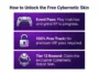Infographic showing how to unlock the free cybernetic robot skin by playing matches and reaching Tier 12 on the free event track.