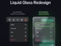 Side-by-side UI comparison showing WhatsApp's old solid flat design versus the new translucent Liquid Glass context menu and message reactions in the iOS beta.