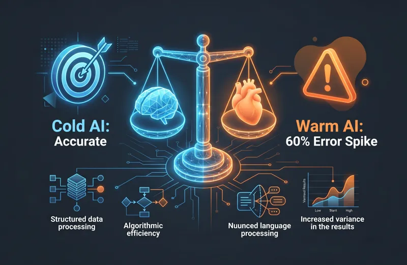 Data visualization showing how human emotions affect AI accuracy, specifically highlighting an 11.9 percent error spike when an AI interacts with a user expressing sadness.