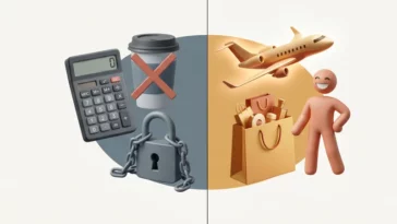 3D infographic from a Ramit Sethi interview comparing restrictive traditional budgeting with his guilt-free spending strategy for millennial personal finance.
