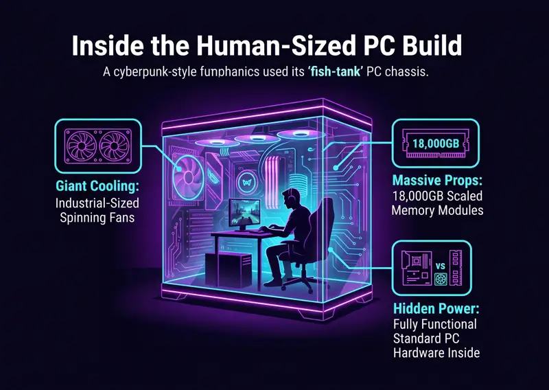 Watch This Creator Build a Giant Human-Sized PC Big Enough to Fit You (And the Future RTX 6090!)