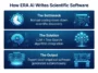 Infographic showing how the Empirical Research Assistance (ERA) AI uses LLMs and Tree Search algorithms to autonomously generate expert-level scientific software, solving manual coding bottlenecks.