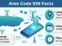 Infographic showing the location of area code 939 in Puerto Rico, its 2001 introduction, and Atlantic Standard Time zone details.