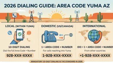 dialing guide for area code yuma az showing local, domestic, and international phone number formats.