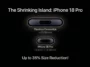 Infographic comparing the standard 20.06mm Dynamic Island size of previous iPhones with the rumored smaller 13.5mm to 14.98mm cutout expected on the iPhone 18 Pro.