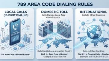 Infographic detailing the mandatory 10-digit dialing rules, formatting, and PBX network setup required for the new 789 area code overlay.
