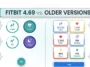 Infographic comparing Fitbit 4.69 redesign features, including the Google Health transition, dense 2x3 grid stats, and the new manual log button, against older Fitbit app versions.