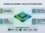 Infographic showing the Nvidia RTX Spark superchip ecosystem, highlighting 1-petaflop performance, secure AI agent sandboxes, local LLMs, and hardware partners like Microsoft, Dell, and HP.