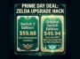 A gaming infographic showing the Amazon Prime Day Zelda discount, comparing the $59.88 Switch 2 Edition with the $49.94 original version that offers a free next-gen digital upgrade.
