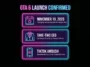 A retro-wave styled infographic in neon pink and cyan confirming the GTA 6 release date of November 19, 2026, as revealed by Take-Two Interactive CEO Strauss Zelnick in a TikTok interview.
