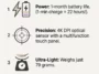 Infographic detailing the hardware specifications of the Logitech Mobi Fold mouse, including battery life, weight, and sensor DPI.
