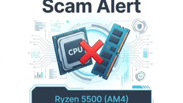 Infographic explaining the hardware compatibility error in the fake $688 Steam Machine clone, highlighting that an AM4 Ryzen 5 5500 cannot use DDR5 memory.