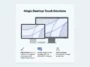 Infographic showing the features of Alogic's desktop touch solutions for Mac, including the 4K FOKUS series with an active stylus and the Aspekt Touch 27-inch monitor with 90W charging and a Mac mini mount.