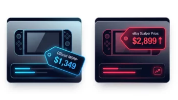 Infographic showing the massive price gap between Valve's official retail price and the inflated cost charged by eBay scalpers for pre-order reservations.