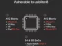 Infographic showing the list of Apple chipsets and devices permanently vulnerable to the usbliter8 exploit, including the A12 Bionic, A13 Bionic, and S4 or S5 SoCs.