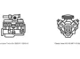 Black and white infographic comparing the 550 horsepower Hurricane Turbo-Six engine to the 485 horsepower Classic Hemi V8 engine for the 2026 Dodge Charger Super Bee.
