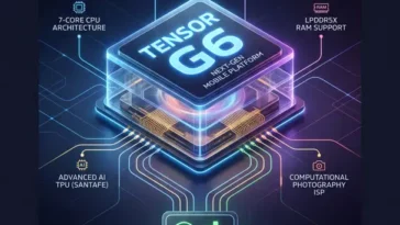 A tech infographic illustrating the leaked Google Pixel 11a upgrades, featuring the flagship Tensor G6 processor and the reliable MediaTek M90 modem.