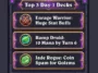 Infographic highlighting the top 3 Day 1 decks for the Hearthstone Escape from Violet Hold expansion, featuring Enrage Warrior, Turbo Ramp Druid, and Jade Rogue.