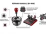 An infographic explaining the Ferrari 12Cilindri's Manuale By-Wire system, showing the electronic clutch pedal and classic metal gated shifter connected to an 8-speed dual-clutch transmission.