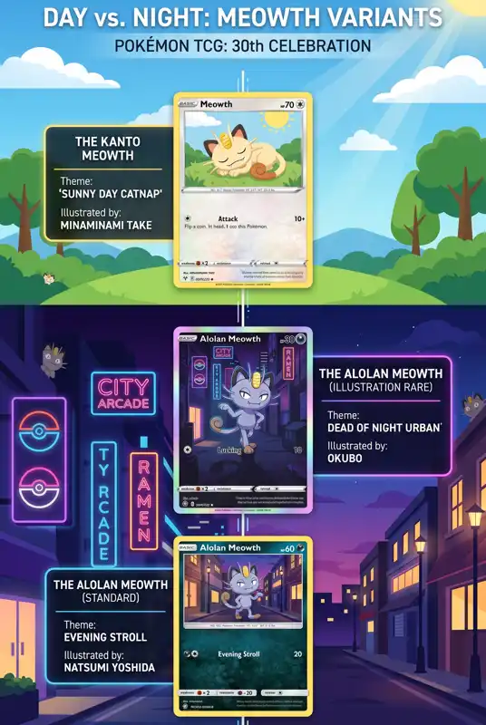 First Look: The Stunning New Meowth & Alolan Meowth Cards Revealed for Pokémon TCG 30th Celebration