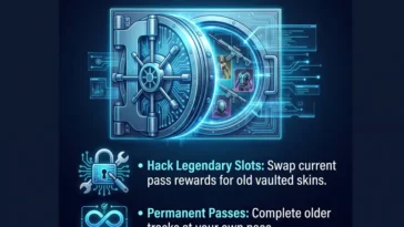 Infographic comparing the old Overwatch linear battle pass system to the new 2026 open-ended track system with no time limits.