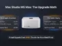 An infographic detailing the hidden pricing structure of the M5 Max Mac Studio, showing how the advertised $300 40-core GPU upgrade automatically triggers a mandatory $300 48GB memory upgrade, doubling the total extra cost to $600.