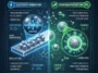 A high-tech infographic detailing the groundbreaking mechanism of silver nanocatalysts in solid oxide cells. The graphic visually contrasts the oxygen reduction reaction (electricity) occurring at the nanoparticle-electrode interface with the oxygen evolution reaction (hydrogen) happening on the particle's outer surface.