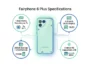 Infographic showing the Fairphone 6 Plus hardware specs, featuring 12GB of RAM, a Snapdragon 7s Gen 4 processor, a 6.31-inch OLED display, and guaranteed Android 16 support until 2033.
