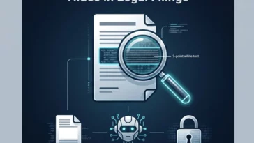 Infographic illustrating how invisible AI prompt injections are hidden inside the white space of digital legal documents using tiny 3-point font.