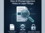 Infographic illustrating how invisible AI prompt injections are hidden inside the white space of digital legal documents using tiny 3-point font.