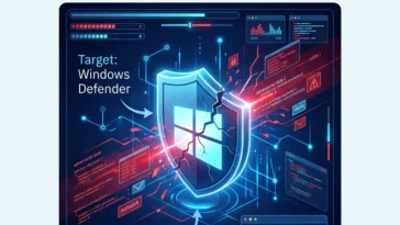 Infographic explaining the ShieldBreak zero-day vulnerability, showing how it targets Windows Defender for privilege escalation on Windows 10, Windows 11, and Windows Server 2025.