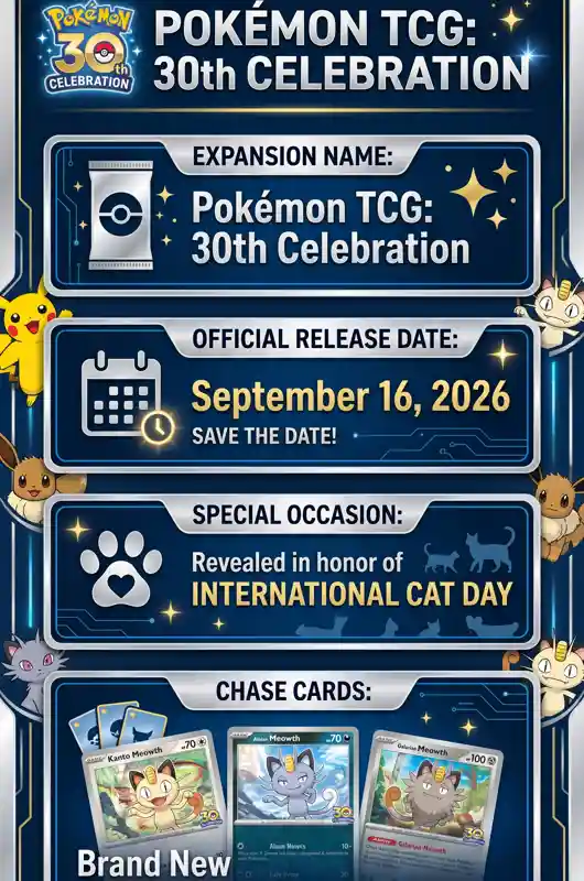 First Look: The Stunning New Meowth & Alolan Meowth Cards Revealed for Pokémon TCG 30th Celebration - تفاصيل إضافية