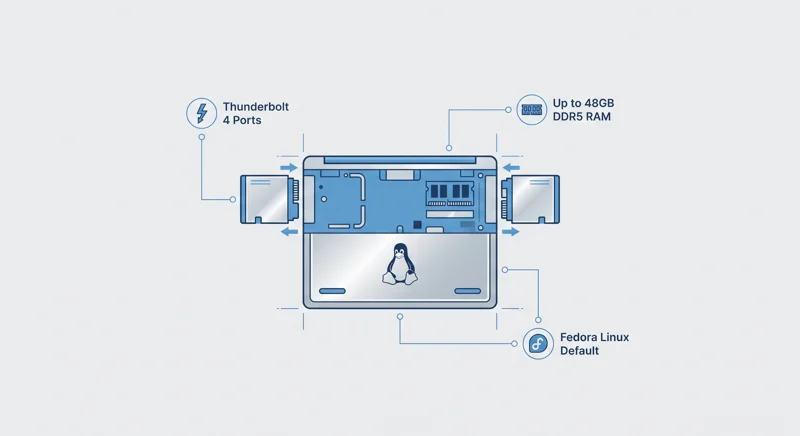 Infographic showing the newly updated Framework Laptop 12 featuring Intel Core Series 3 processors, a 70 percent better battery life, and a $549 DIY starting price