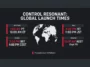 Infographic detailing the Control Resonant release time PT ET and global unlock schedules for all major regions.