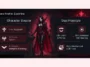 A character profile infographic for Doctrine in Overwatch, detailing his role as a Talon-affiliated vampiric support hero with high mechanical skill and dual heal-and-damage combat mechanics.