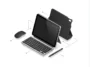 3D isometric infographic displaying a 10-inch tablet, wireless keyboard, mouse, stylus pen, and protective case arranged in a sleek exploded view.