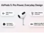 An infographic showcasing the key upgrades of Apple AirPods 5, highlighting fifty percent better active noise cancellation, touch stem volume controls, the H2 chip with Siri context awareness, and Adaptive Audio.