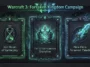 An infographic detailing the Warcraft III Reforged Forsaken Kingdom campaign, showing 30 plus hours of gameplay, the Fall of Lordaeron storyline, and the new Forsaken Paladin neutral hero.