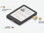 3D isometric infographic showing a compact 3.97-inch Boox Picco e-reader featuring customizable page-turn buttons, a MicroSD slot, and a USB-C port.