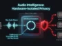 An infographic showing the Apple Watch S11 chip's Secure Exclave, illustrating how raw audio from the microphone is continuously overwritten in a local buffer and completely blocked from reaching watchOS, third-party apps, and Apple servers.