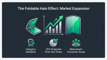 Infographic illustrating why Google thinks the iPhone Duo could actually be good news for Android foldables through market expansion and category validation.