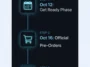 A vertical timeline infographic explaining the iPhone Duo get ready Oct 12 phase, the October 16 official pre-order date, and the October 23 launch day.