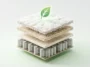 3D isometric infographic showing a cross-section of the Naturepedic Serenade mattress, featuring floating layers of organic cotton, natural wool, latex, and steel coils.