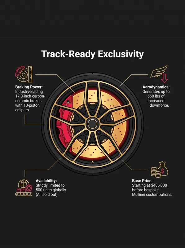 Infographic highlighting the track dynamics, carbon-ceramic brakes, and $486,000 base price of the limited-edition Bentley Continental Supersports.