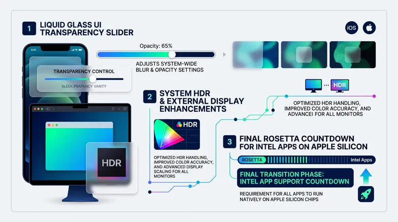 Apple Drops iOS 27 and macOS Golden Gate 27: Massive Siri AI Overhaul, Liquid Glass Controls, and Final Rosetta Countdown - تفاصيل إضافية
