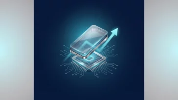 Infographic background illustrating a memory microchip and a smartphone, representing the rising manufacturing costs of the Galaxy S26 series.